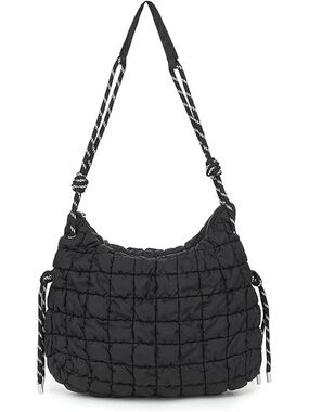 NWT 2CHIC Black Quilted Puffer Shoulder Bag w/ Rope Strap